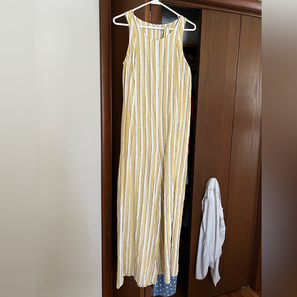 100% linen jumpsuit with sash waist tie